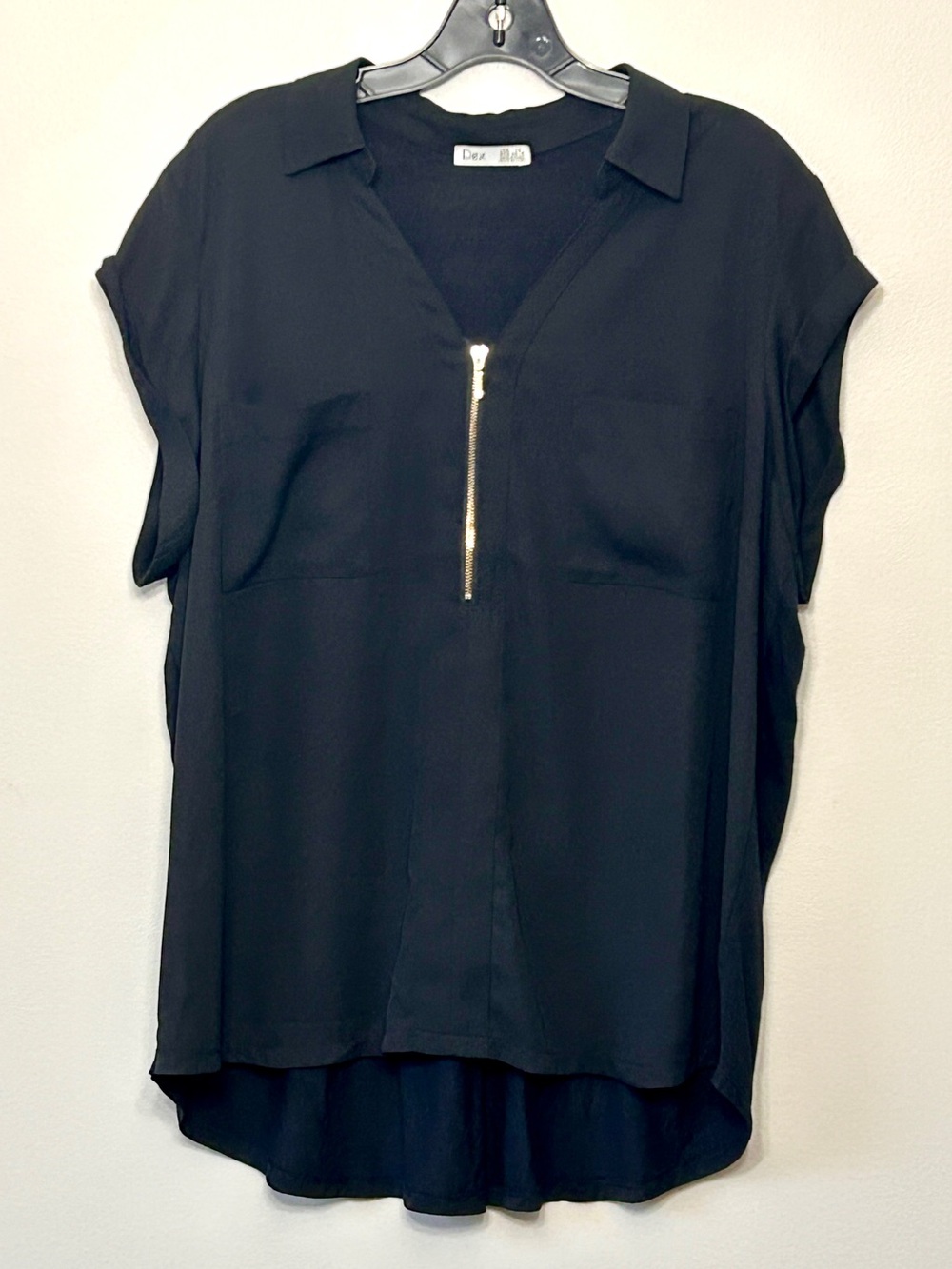 Dex Black Zip Front Blouse Top Gold Zipper Plus Size 1X